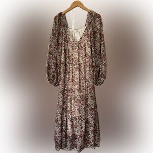 Floral Tiered Midi Dress in Blush and Cream